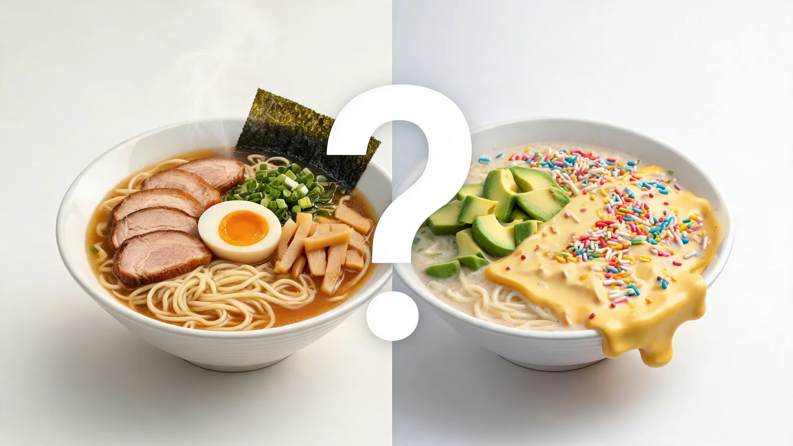AI-generated ramen vs authentic ramen