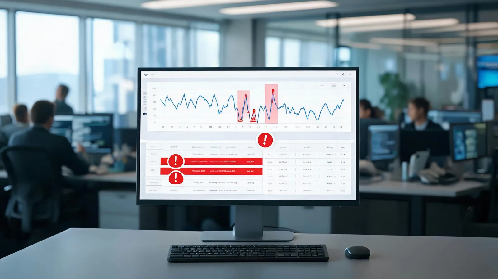 AI-powered financial dashboard highlighting suspicious transactions